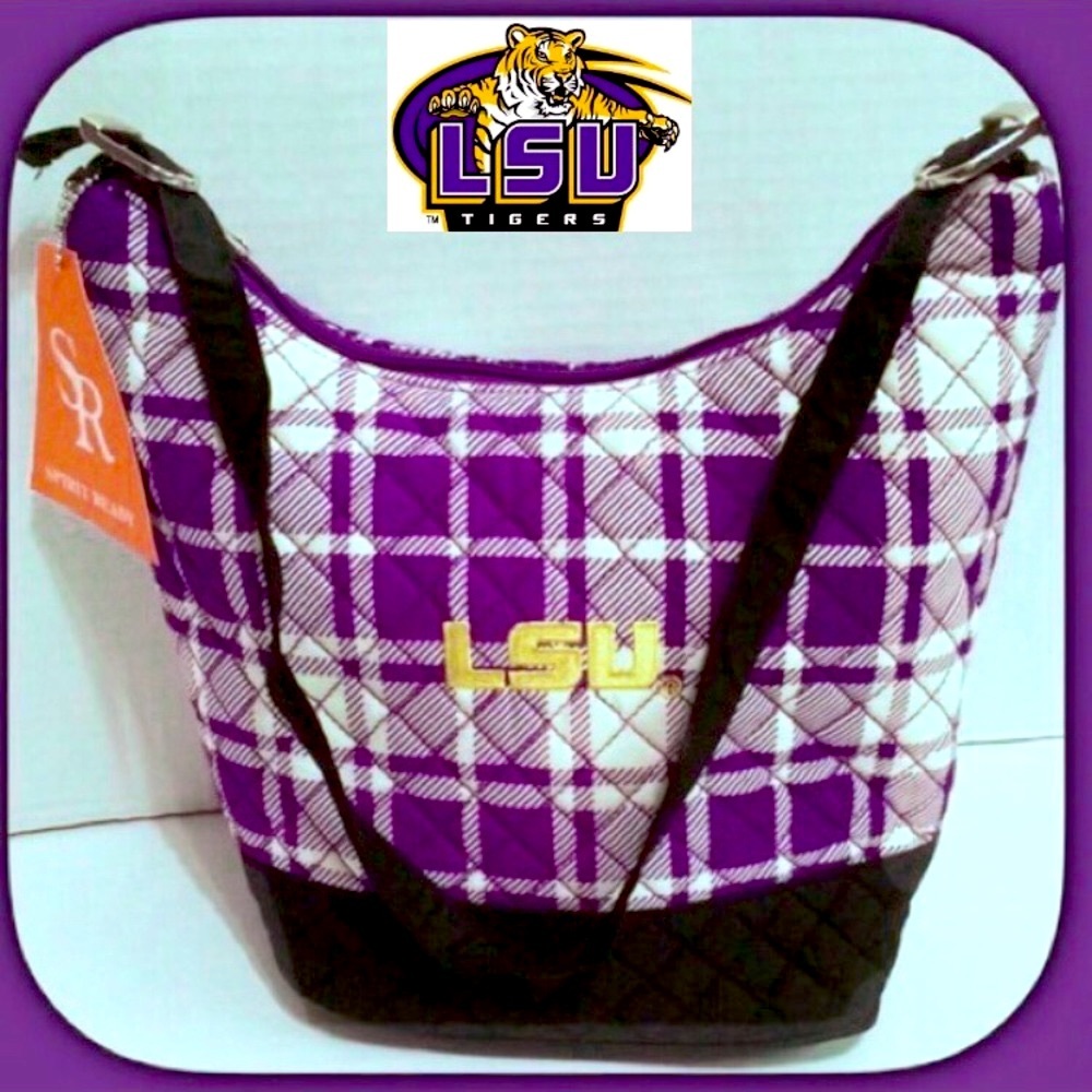 NWT $69 LSU TIGERS Plaid Quilted Bucket Purse RETIRED RARE Louisiana State Univ